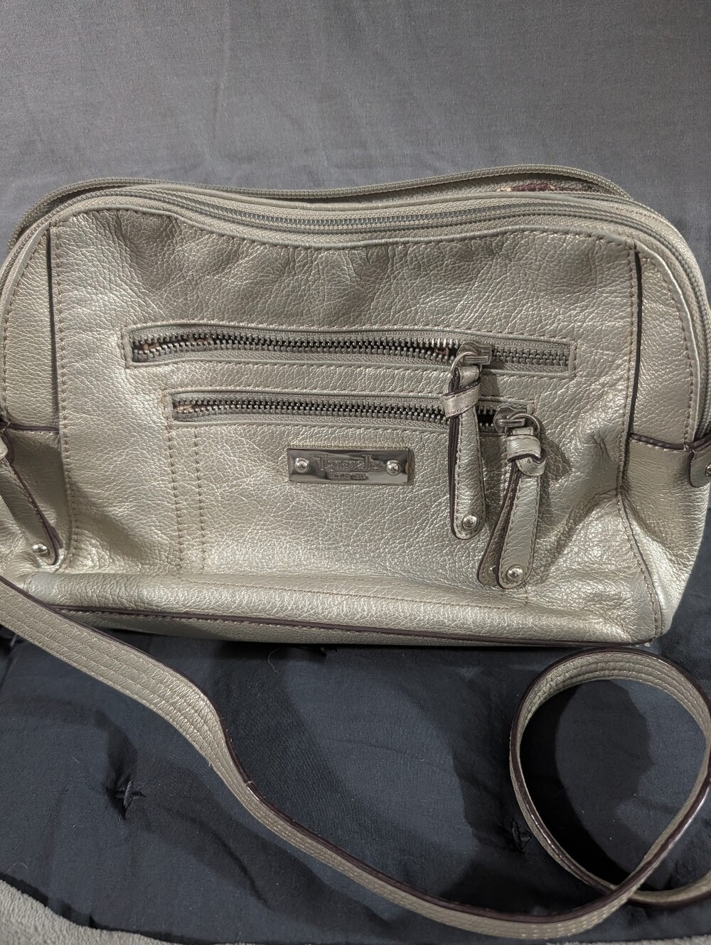 Tignanello metallic pebbled leather crossbody bag With Built-in Wallet